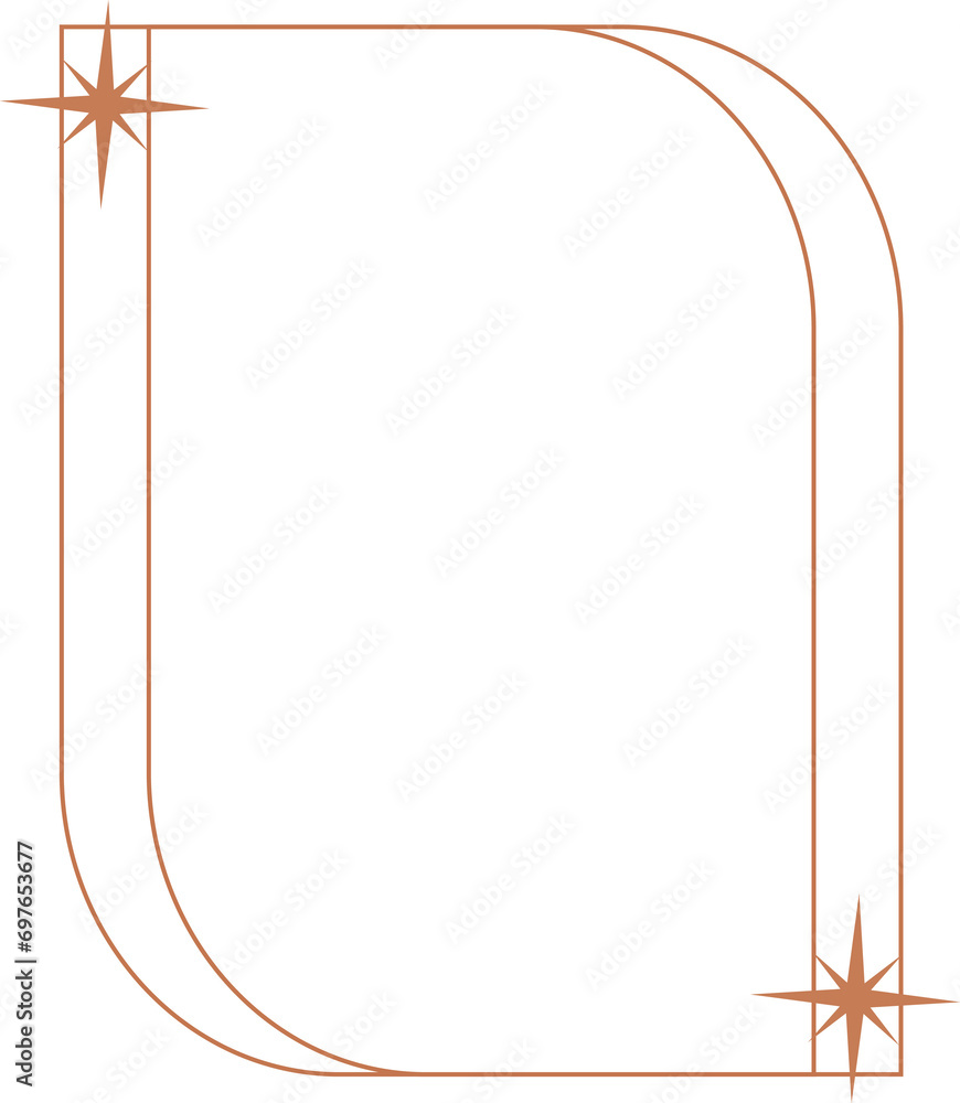 Poster aesthetic frame shape. outline minimal graphic element with stars. abstract boho arch with sparkles.