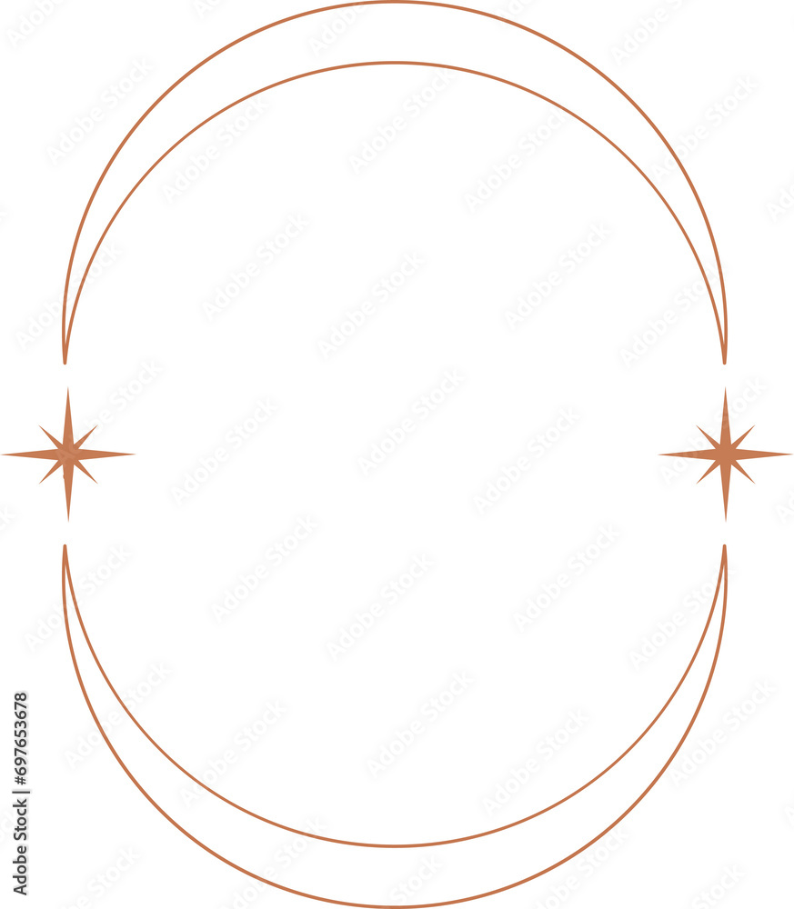 Poster aesthetic frame shape. outline minimal graphic element with stars. abstract boho arch with sparkles.