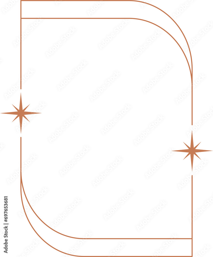 Poster aesthetic frame shape. outline minimal graphic element with stars. abstract boho arch with sparkles.