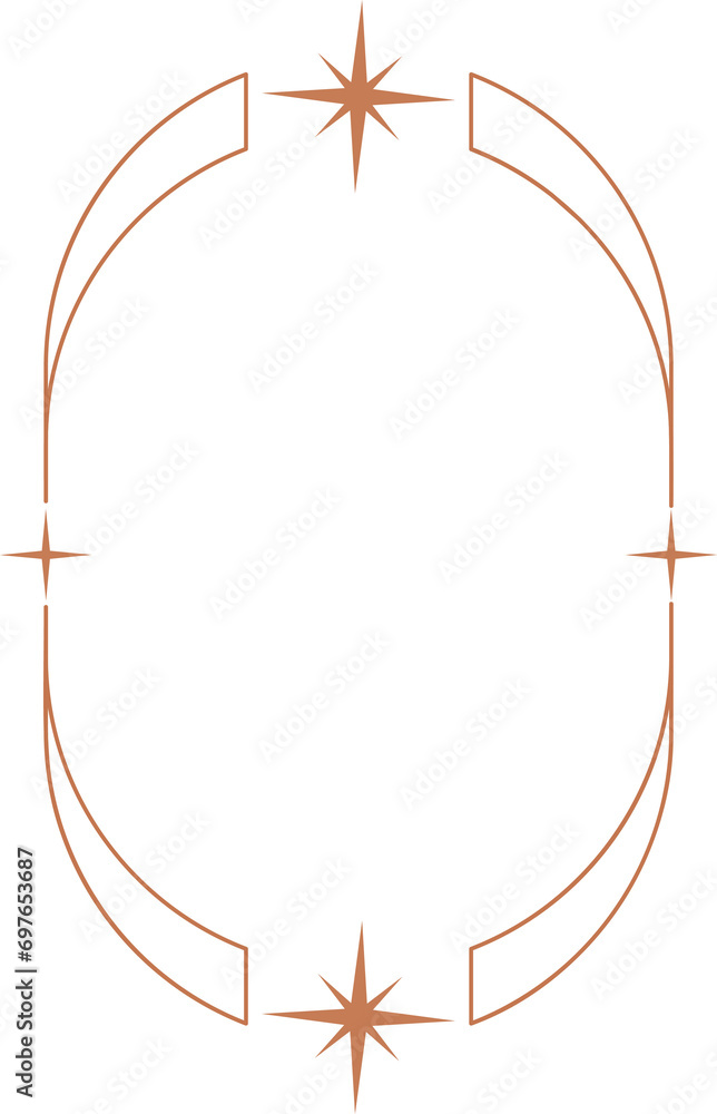 Poster aesthetic frame shape. outline minimal graphic element with stars. abstract boho arch with sparkles.