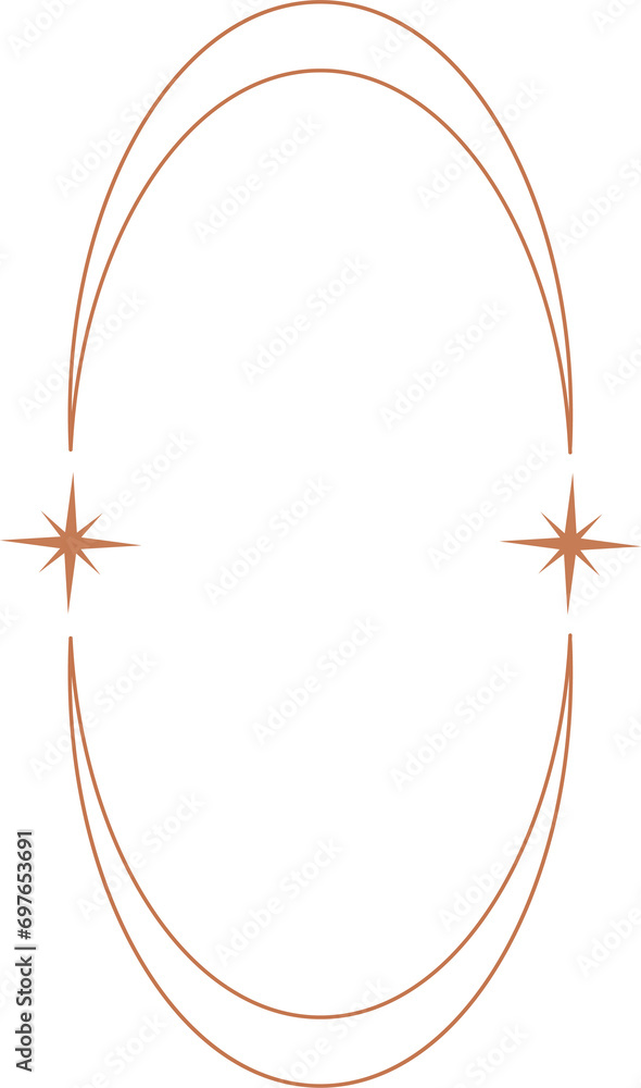 Aufkleber aesthetic frame shape. outline minimal graphic element with stars. abstract boho arch with sparkles.