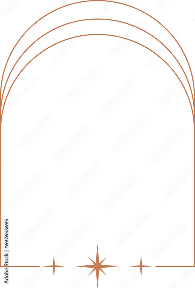 Poster aesthetic frame shape. outline minimal graphic element with stars. abstract boho arch with sparkles.