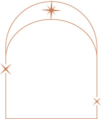 Obraz premium Aesthetic frame shape. Outline minimal graphic element with stars. Abstract boho arch with sparkles. Trendy geometric template for poster and story.