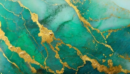 Fototapeta na wymiar green blue marble texture with gold splashes