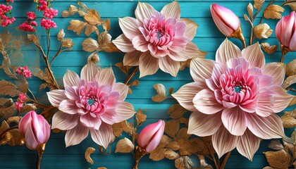 3d wallpaper flower design with 3d background for home interior generative ai