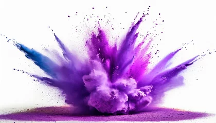 Fotobehang bright purple lilac holi paint color powder festival explosion burst isolated white background industrial print concept background © Ashley