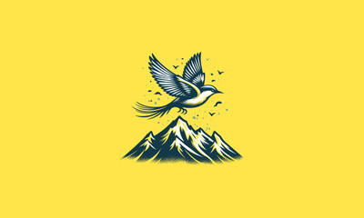 flying bird on mountain vector illustration flat design - obrazy, fototapety, plakaty