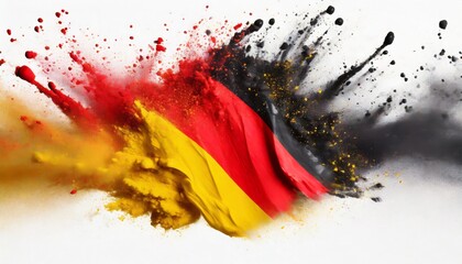 colorful german flag black red gold yellow color holi paint powder explosion isolated white background germany europe celebration soccer travel tourism concept - obrazy, fototapety, plakaty