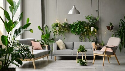 modern interior with elements of greenery