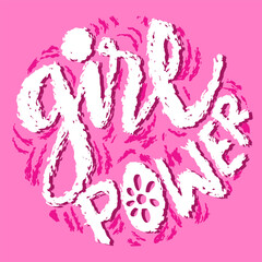 Girl power. Hand drawn vector lettering. Isolated on pink background.