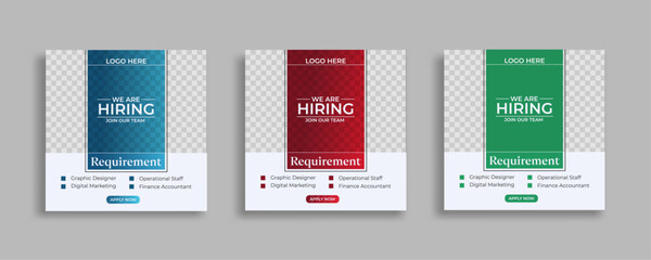 We are hiring job vacancy social media post or square web banner template vector design 