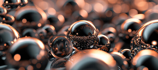 Light double exposure 3D-pattern wallpaper featuring transparent ball elements in peach fuzz and black tones