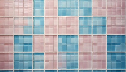 soft pink blue pastel colored checkered square mosaic tiles wall texture background seamless pattern