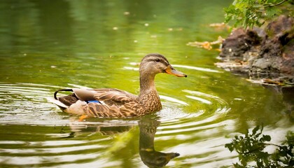 wild duck swimming in a pond