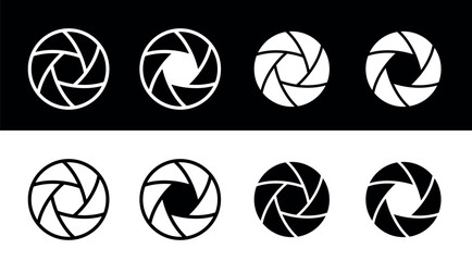 Set of lens aperture (diaphragm) icons. Camera or shooting symbol. An attribute of a camera, photo shoot, or photographer. - obrazy, fototapety, plakaty