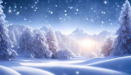 illustration of a winter landscape covered in snow with glowing light
