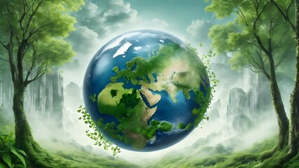 Obraz na płótnie Canvas Glass globe in the in nature concept for environment and conservation,earth globe in the forest,ecology and environment sustainable concept.earth day