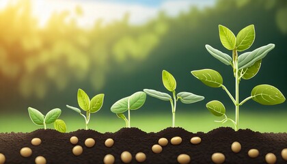 soy growth stages soybean vegetable plant grow cycle vector seedling phases soy beans growing process from seed in soil to sprout garden and agriculture vegetables crops harvest - obrazy, fototapety, plakaty