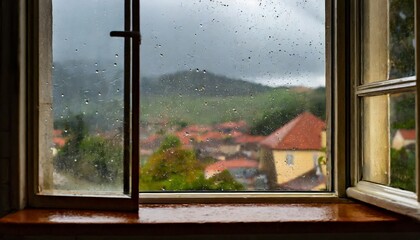 rainy day seen from a window