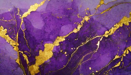 abstract purple marble texture with gold splashes purple luxury background