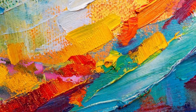 closeup of abstract rough colorful multicolored art painting texture with oil brushstroke pallet knife paint on canvas generative ai