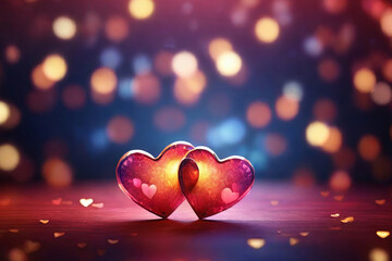 Vibrant bokeh hearts Ideal for Valentine's cards and romantic designs. Love filled stock photo.