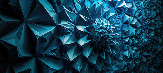 3D-depth octahedral fractal elements in deep blue-toned textured wallpaper