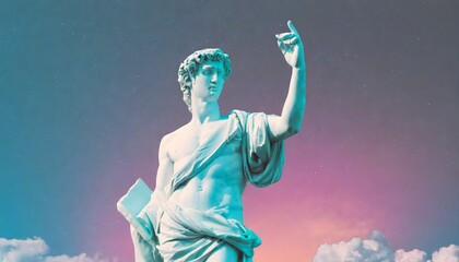 greek statue of david vapor synth retro wave background concept