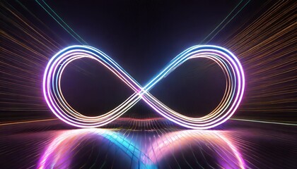 3d cycled animation of glowing line sliding in the shape of an infinity symbol abstract neon...