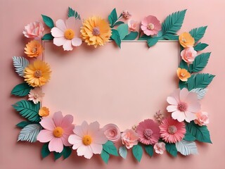 frame with flowers and butterflies,frame,Paper art flowers background,  Floral rectangle frame with place for text. Spring paper cut frame with flower ,on white background