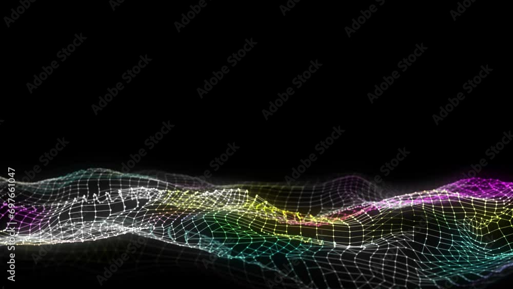 Poster digital technology wave. dark cyberspace with colors motion dots and lines. futuristic digital backg