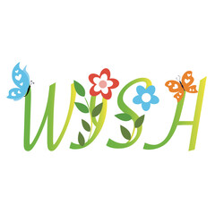 WISH WORDS DESIGN SPRING flowers and butterflies