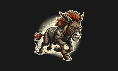 donkey angry running vector illustration mascot design - obrazy, fototapety, plakaty
