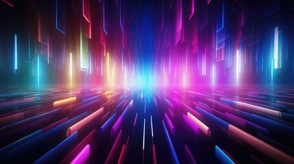 hypnotic illuminated box composition, hypnotic composition with 3d illuminated boxes in space colorful lights neon cubes on black