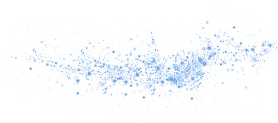 Christmas background. Powder dust light PNG. Magic shining blue dust. Fine, shiny dust bokeh particles fall off lightly. Fantastic shimmer effect. PNG.