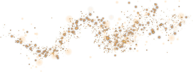 Christmas background. Powder dust light PNG. Magic shining golden dust. Fine, shiny dust bokeh particles fall off lightly. Fantastic shimmer effect. PNG.