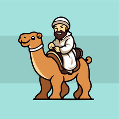 cute moslem people riding camel icon vector