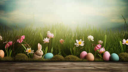 Emmpty wooden table background - easter spring theme