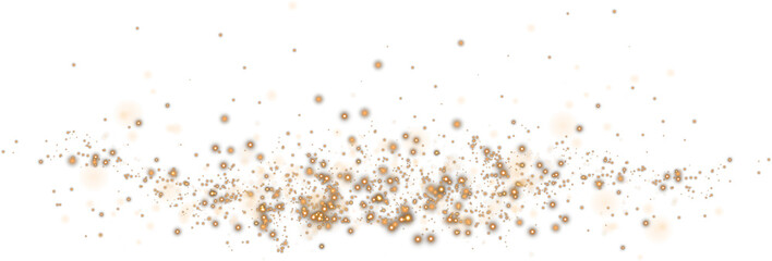 Christmas background. Powder dust light PNG. Magic shining golden dust. Fine, shiny dust bokeh particles fall off lightly. Fantastic shimmer effect. PNG.