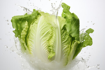 fresh chinese cabbage with water splash on a white background