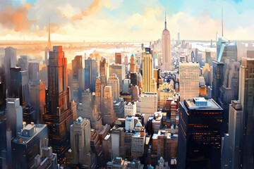 oil painting on canvas, lanscape of New York City, USA. - obrazy, fototapety, plakaty