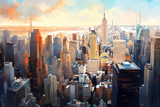 oil painting on canvas, lanscape of New York City, USA.