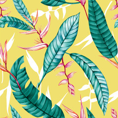 Tropical plant pattern suitable for textile fabrics, clothing, home decoration and more.