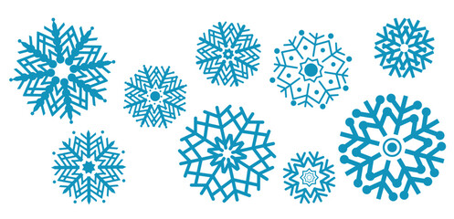 Blue snowflake set on white background