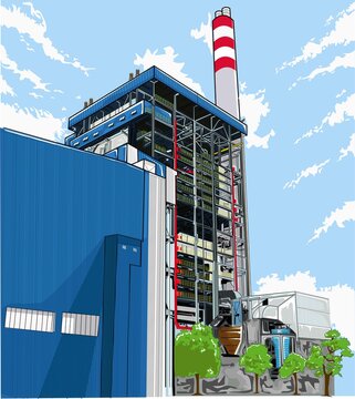 Power plant background with morning sunlight