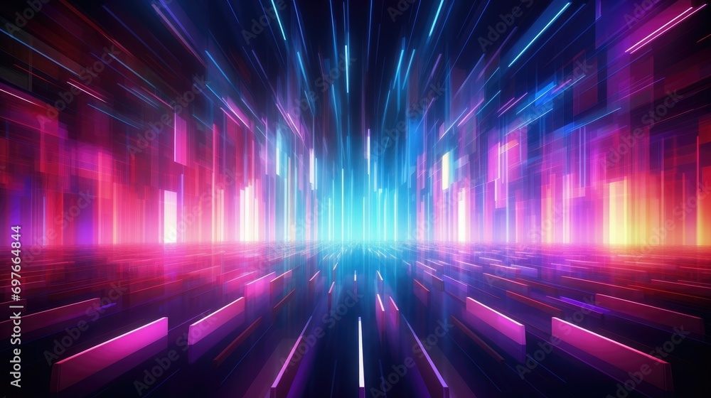 Poster futuristic illuminated block motif, futuristic motif with 3d illuminated blocks in space colorful li