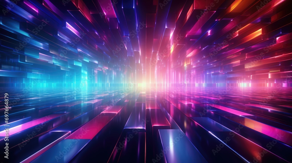 Poster abstracted illuminated block pattern, abstracted pattern with 3d illuminated blocks in space colorfu