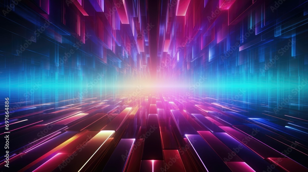 Poster mesmerizing space glow square background, mesmerizing background with 3d space glow squares colorful