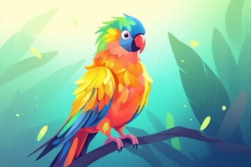 Vibrant parrot, cartoon style illustration. Generative AI