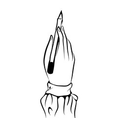 Hand holding a pen line art illustration
